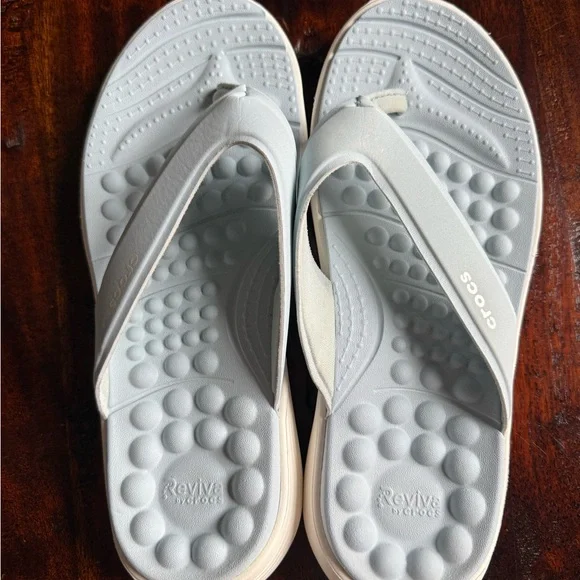 CROCS Baby Blue Reviva Flip Flops - Picture 2 of 4